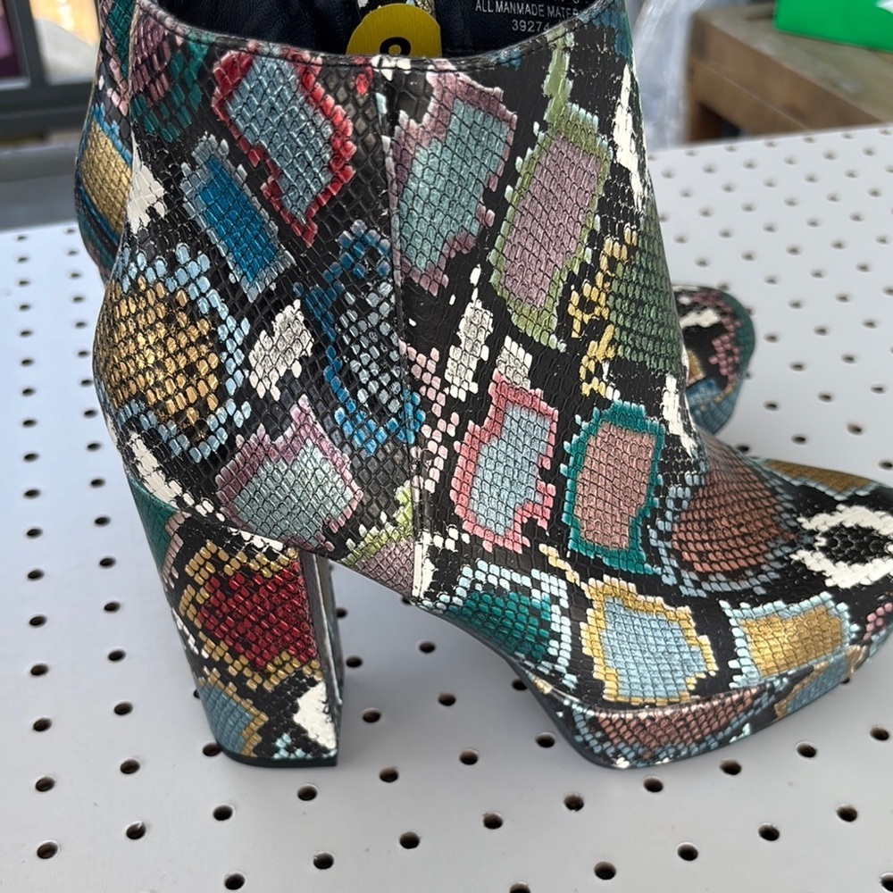 Multicolor Snake Print Ankle Boots